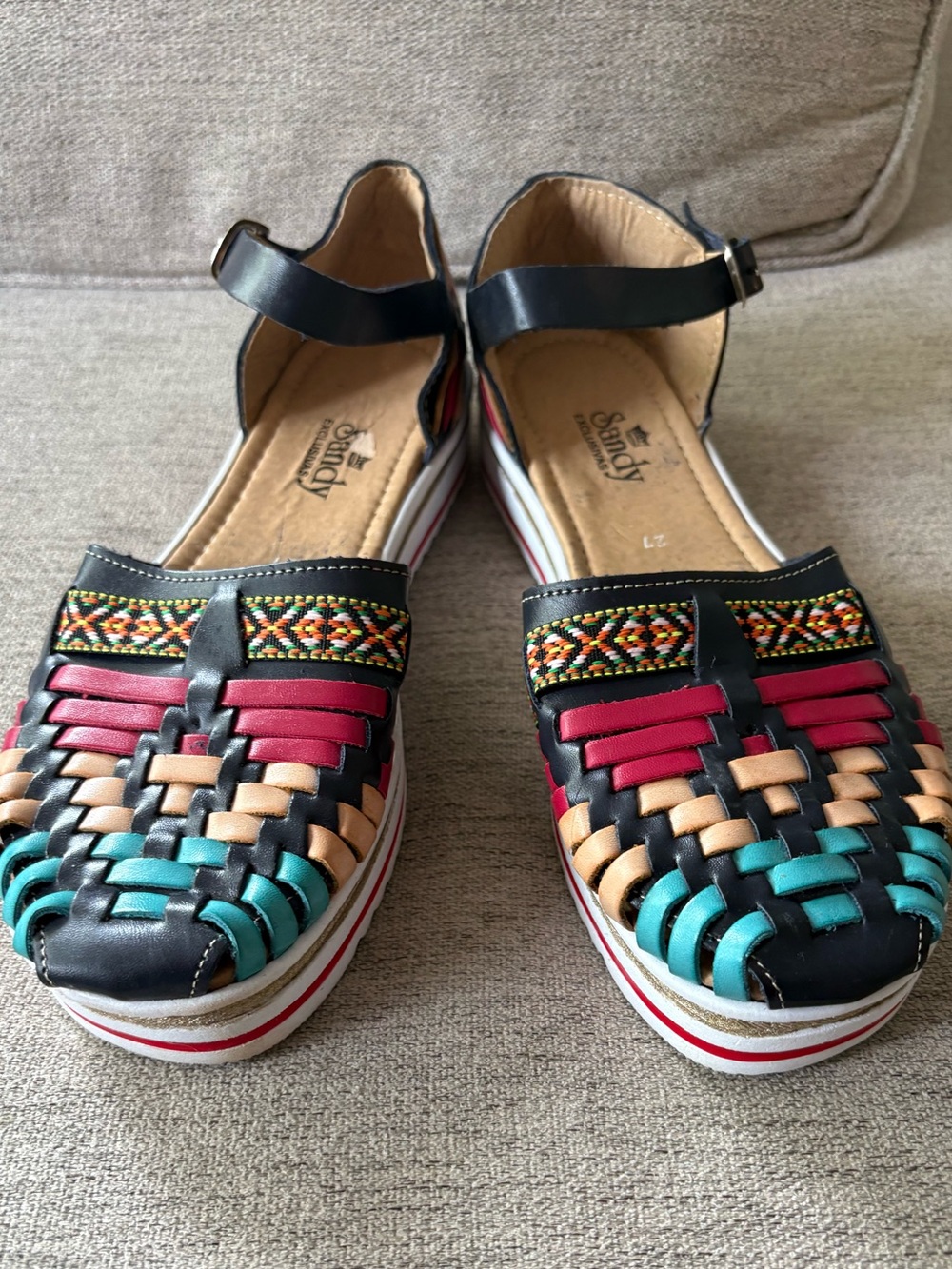Handwoven Huaraches Multicolor Woven Leather Platform Sandal Size 10 - Picture 3 of 5